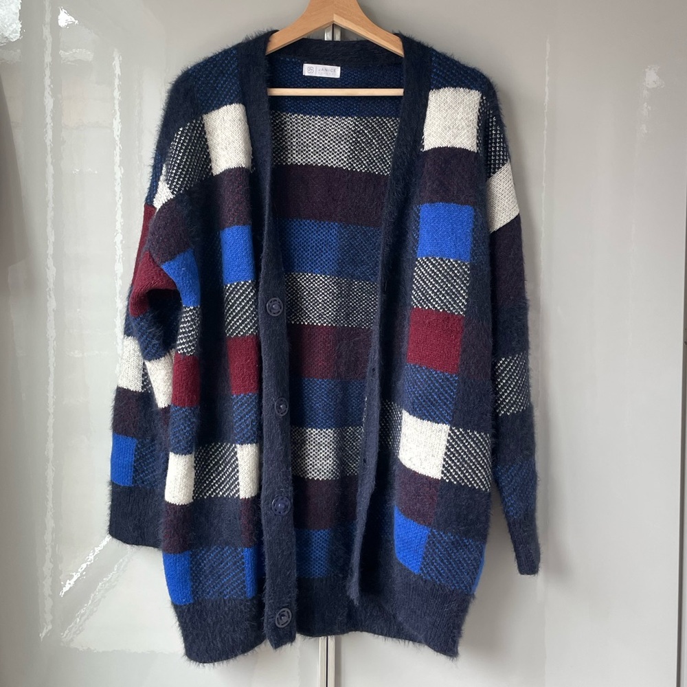 Janice Apparel Plaid Fuzzy Sweater